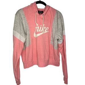 Nike Cropped Hoodie Women's Size Medium Heathered Gray Pink Athletic Lightweight